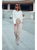 Loose jeans with a belt, beige 6693 - Online store - Boutique